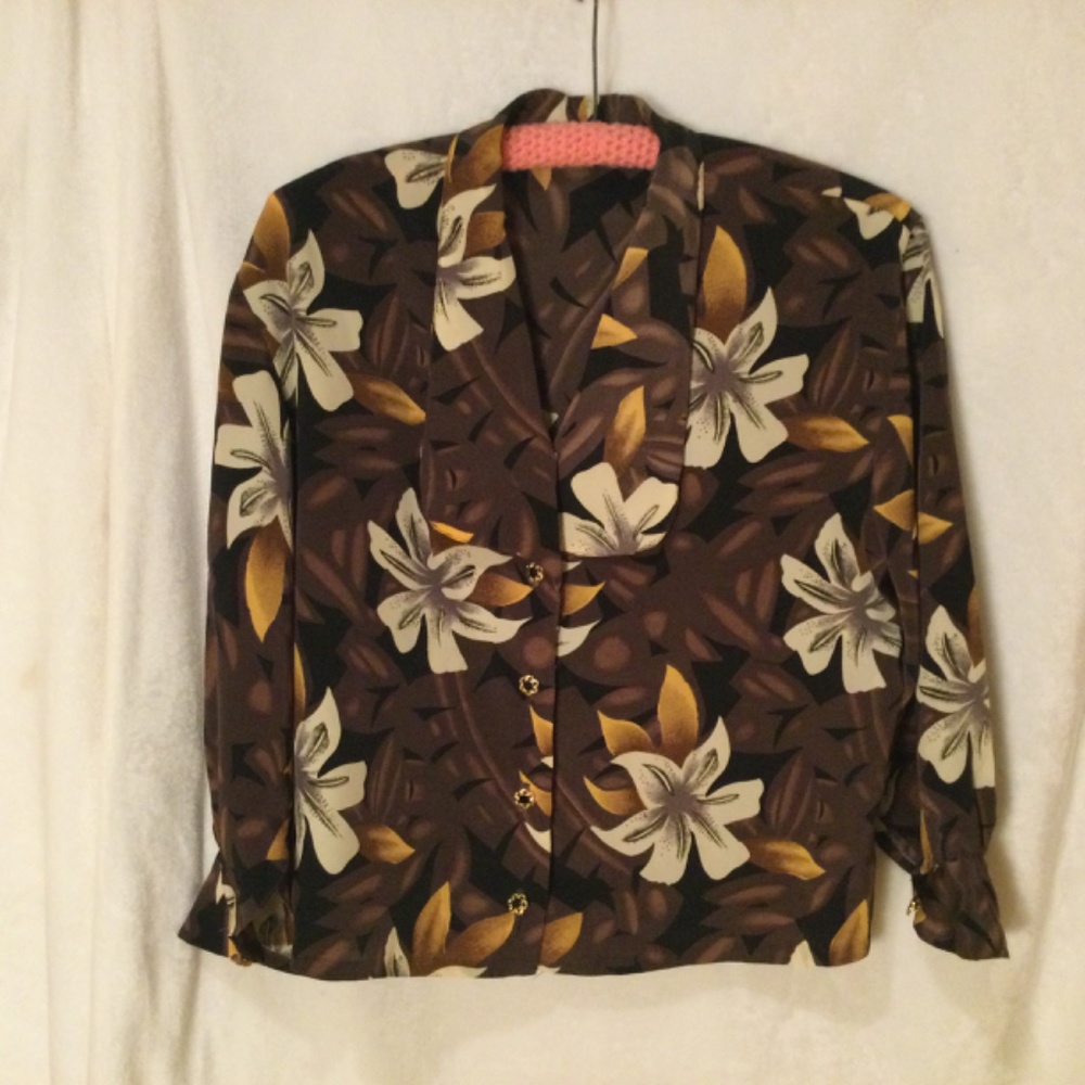 Women’s Tropical Flowers Long Sleeve Blouse - Picture 1 of 6